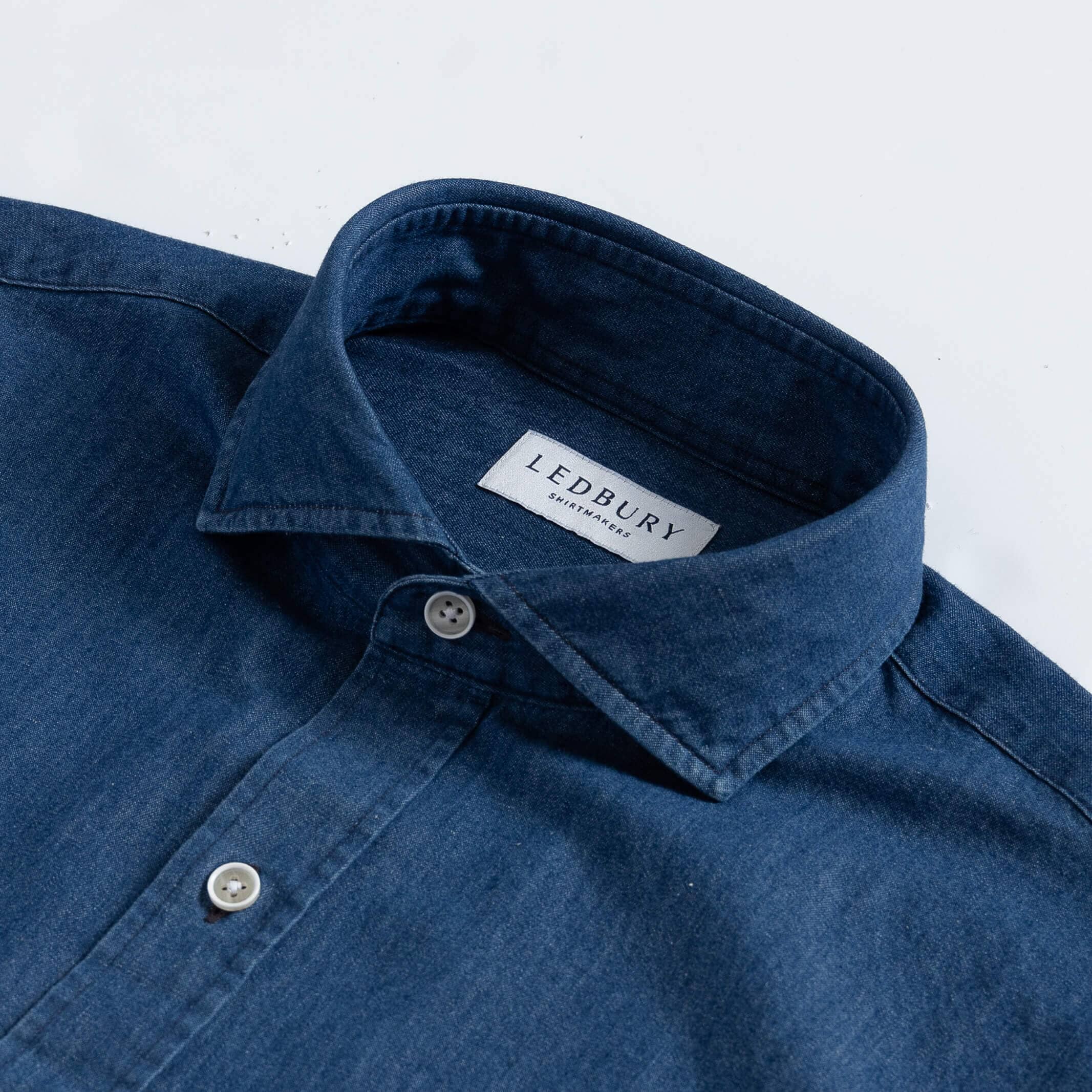 The Denim Blue Charlap Indigo Denim Custom Shirt Custom Casual Shirt- Ledbury