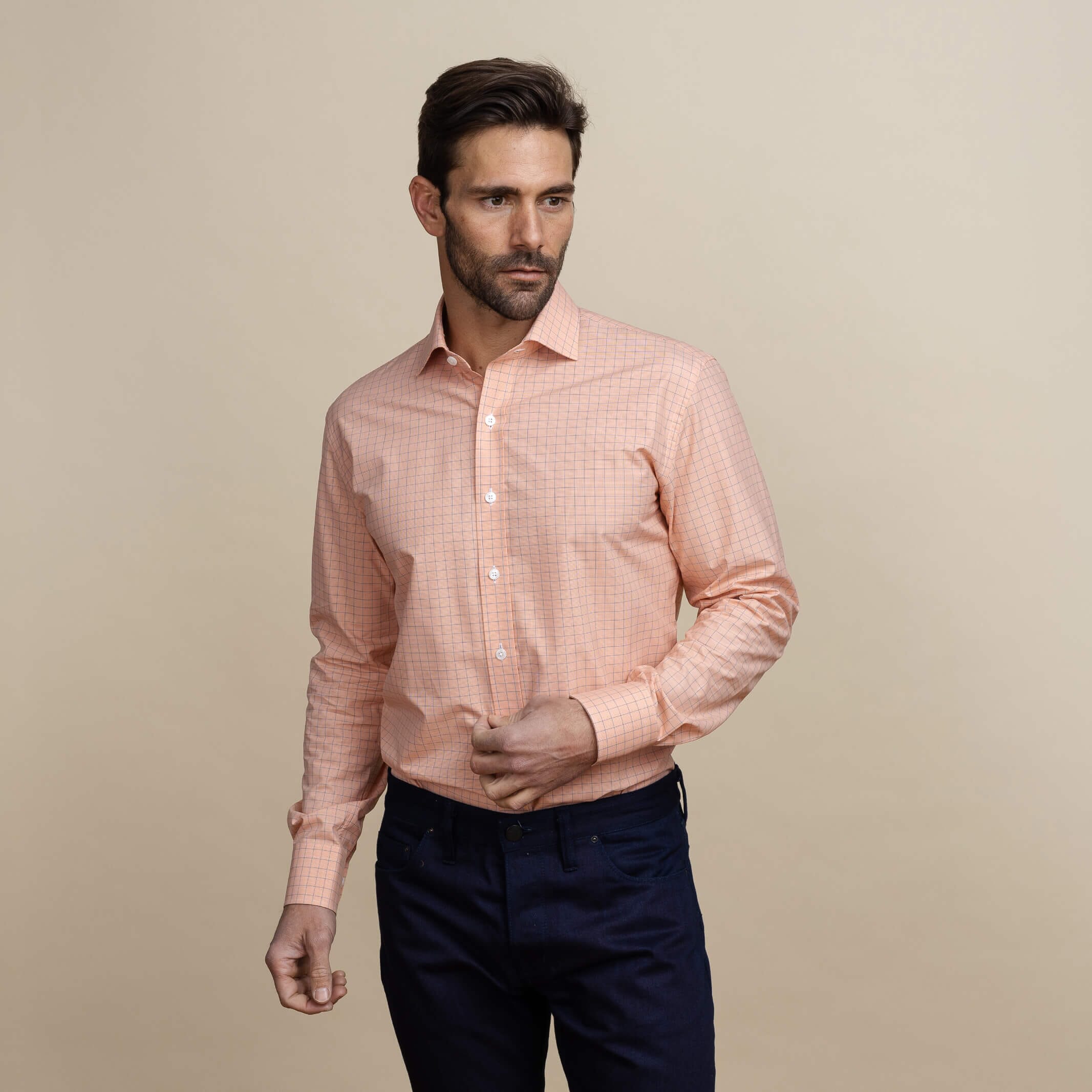 The Orange Clarendon Check Custom Shirt Custom Dress Shirt- Ledbury