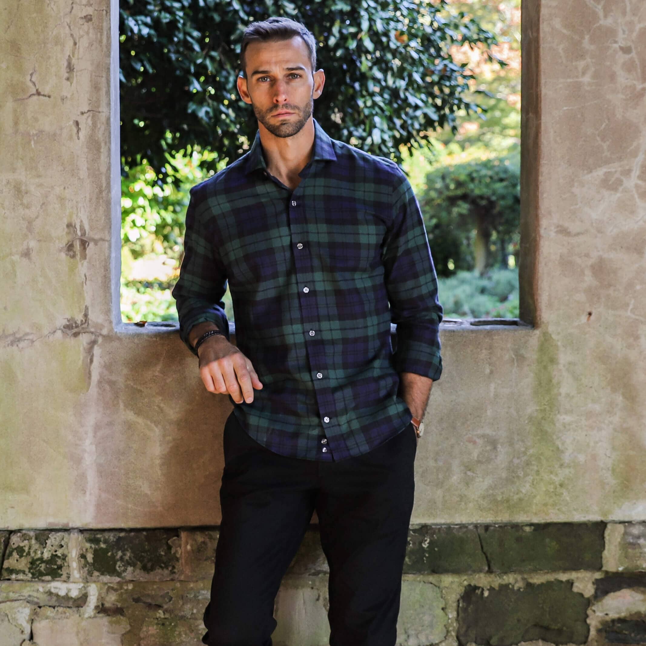 The Navy Gibbs Flannel Custom Shirt Custom Casual Shirt- Ledbury