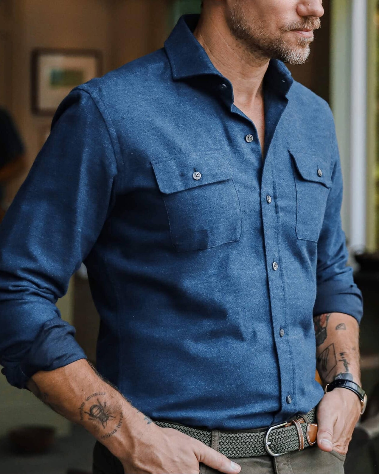 The Dark Blue Heather Heyming Flannel Custom Shirt Custom Casual Shirt- Ledbury