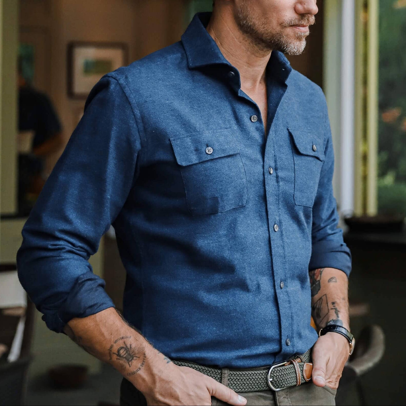 The Dark Blue Heather Heyming Flannel Custom Shirt Custom Casual Shirt- Ledbury