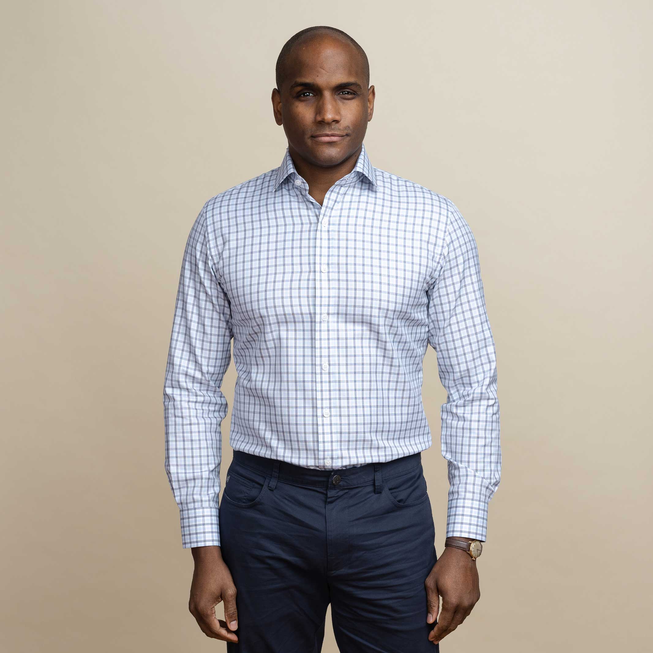 The Light Blue Huxley Tattersall Custom Shirt Custom Dress Shirt- Ledbury