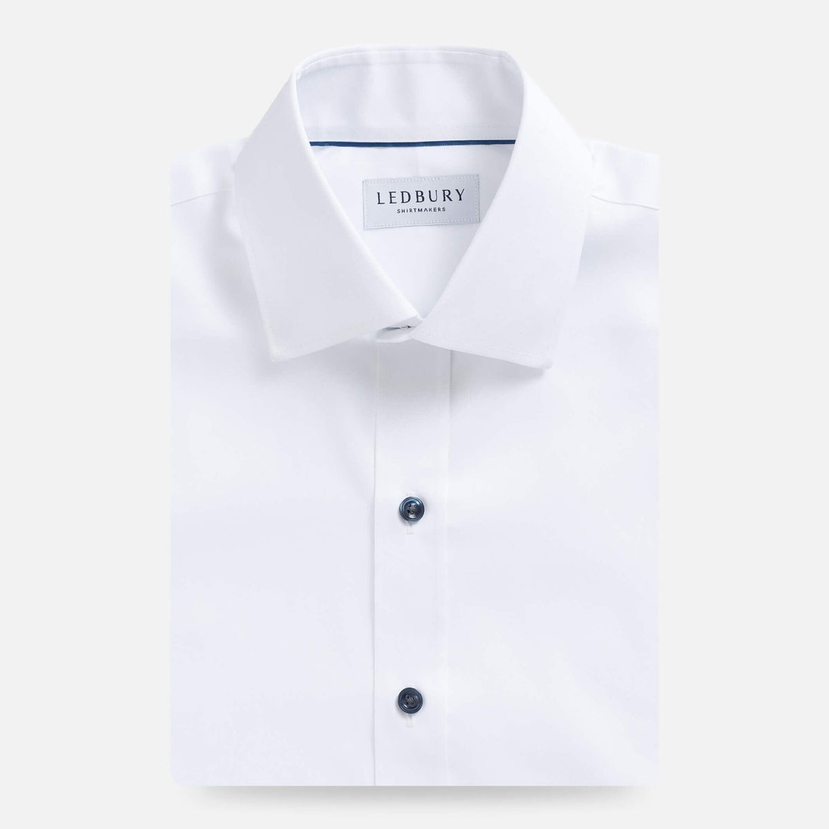 The White Madison Fine Twill with Navy Buttons Custom Shirt Ledbury