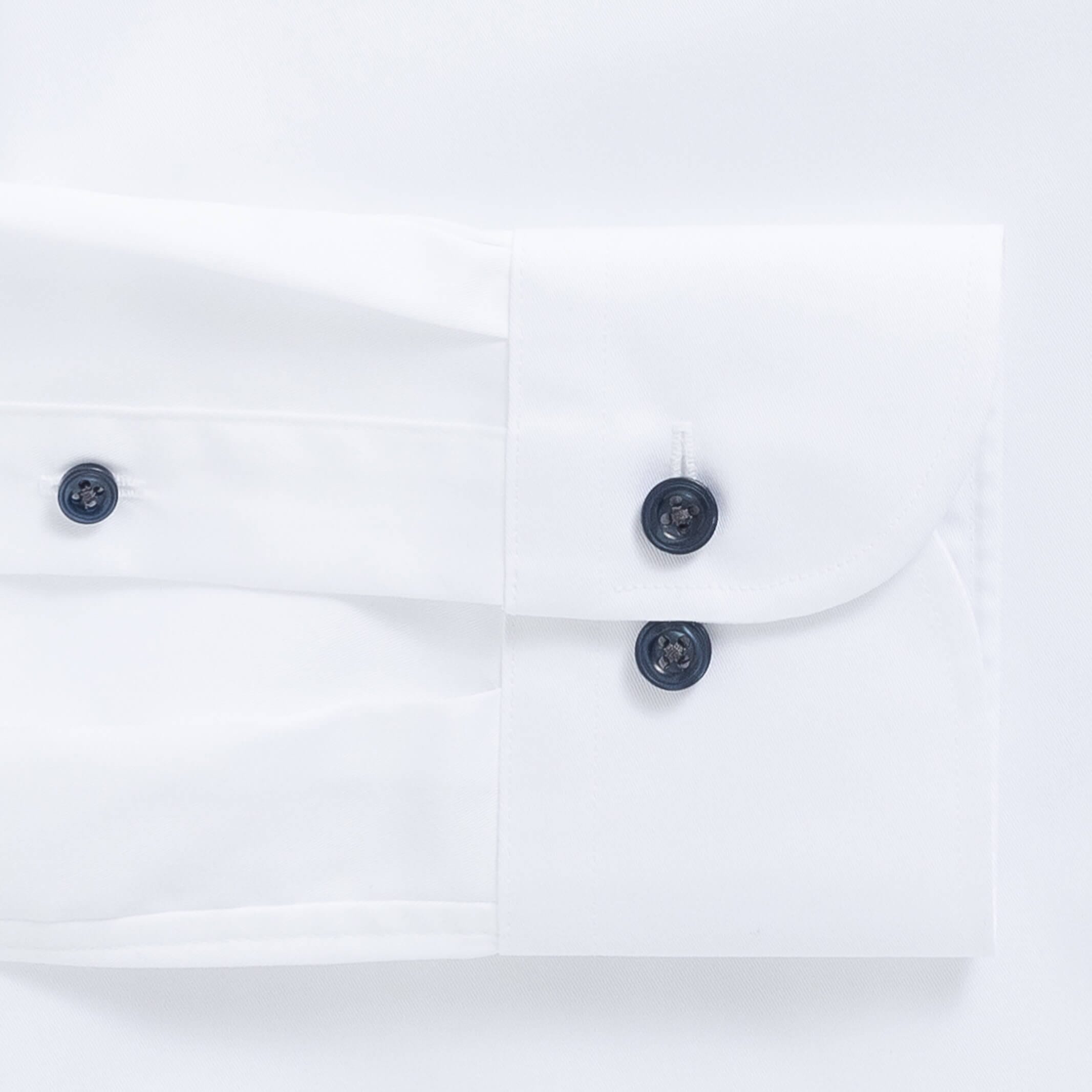 The White Madison Fine Twill with Navy Buttons Custom Shirt Custom Dress Shirt- Ledbury