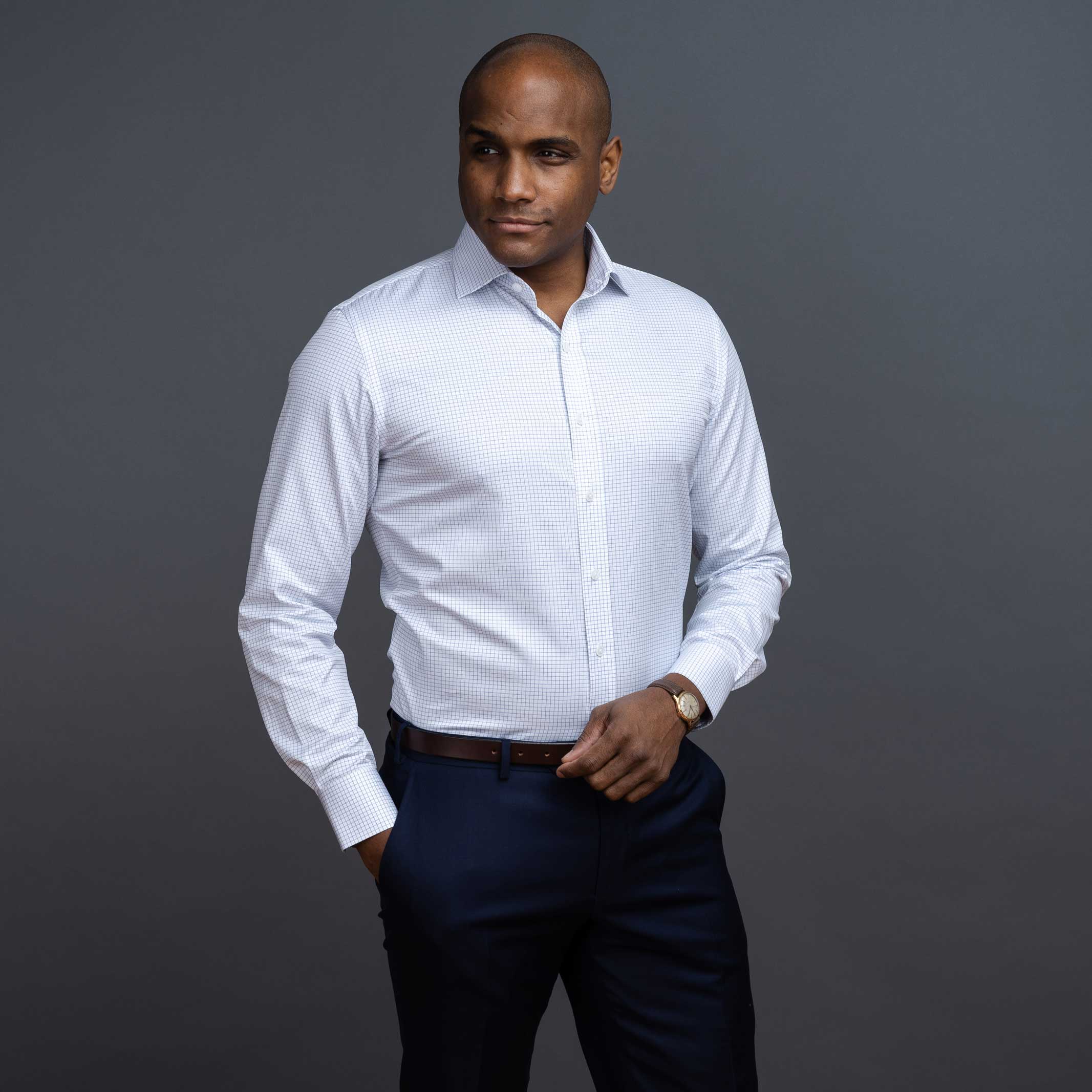 The Light Blue Monty Check Custom Shirt Custom Dress Shirt- Ledbury