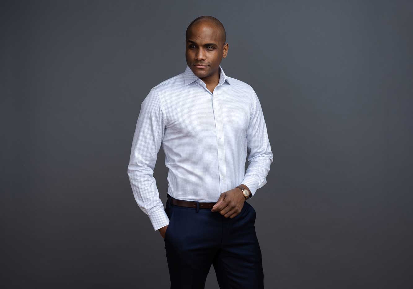 The Light Blue Monty Check Custom Shirt Custom Dress Shirt- Ledbury