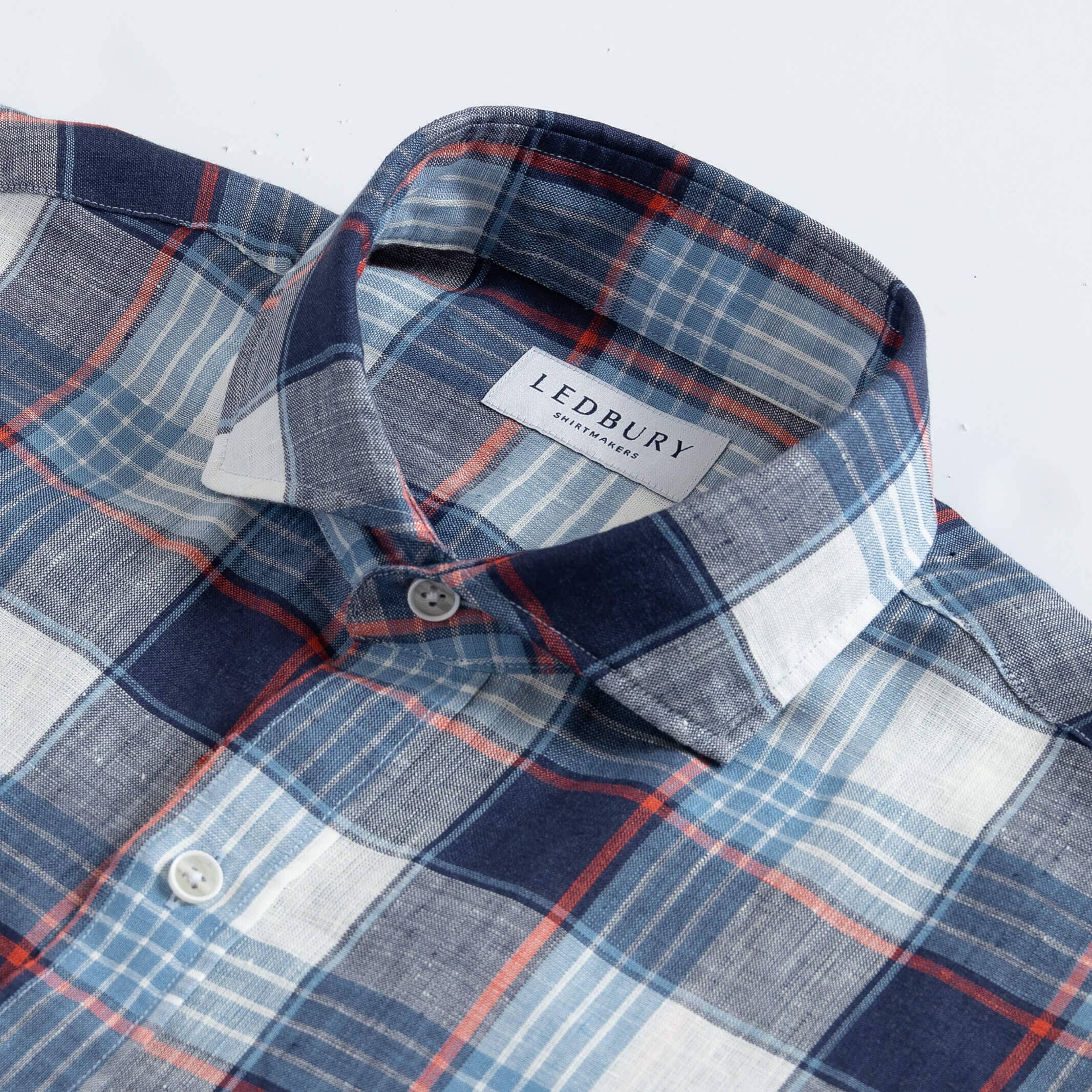 The Cadet Blue Okemo Plaid Linen Custom Shirt Custom Casual Shirt- Ledbury