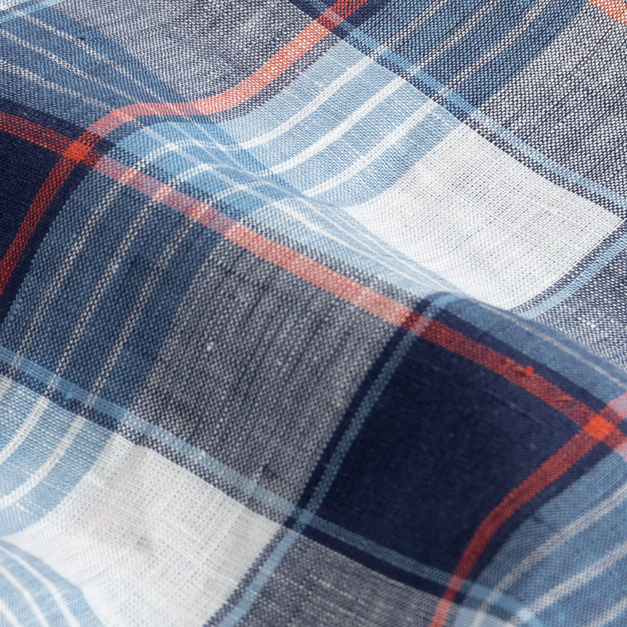 The Cadet Blue Okemo Plaid Linen Custom Shirt Custom Casual Shirt- Ledbury