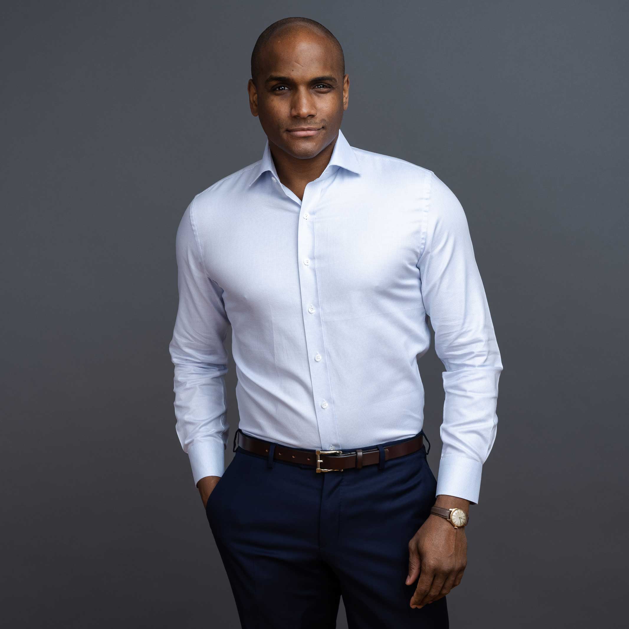 The Light Blue Pelton Royal Oxford Custom Shirt Custom Dress Shirt- Ledbury