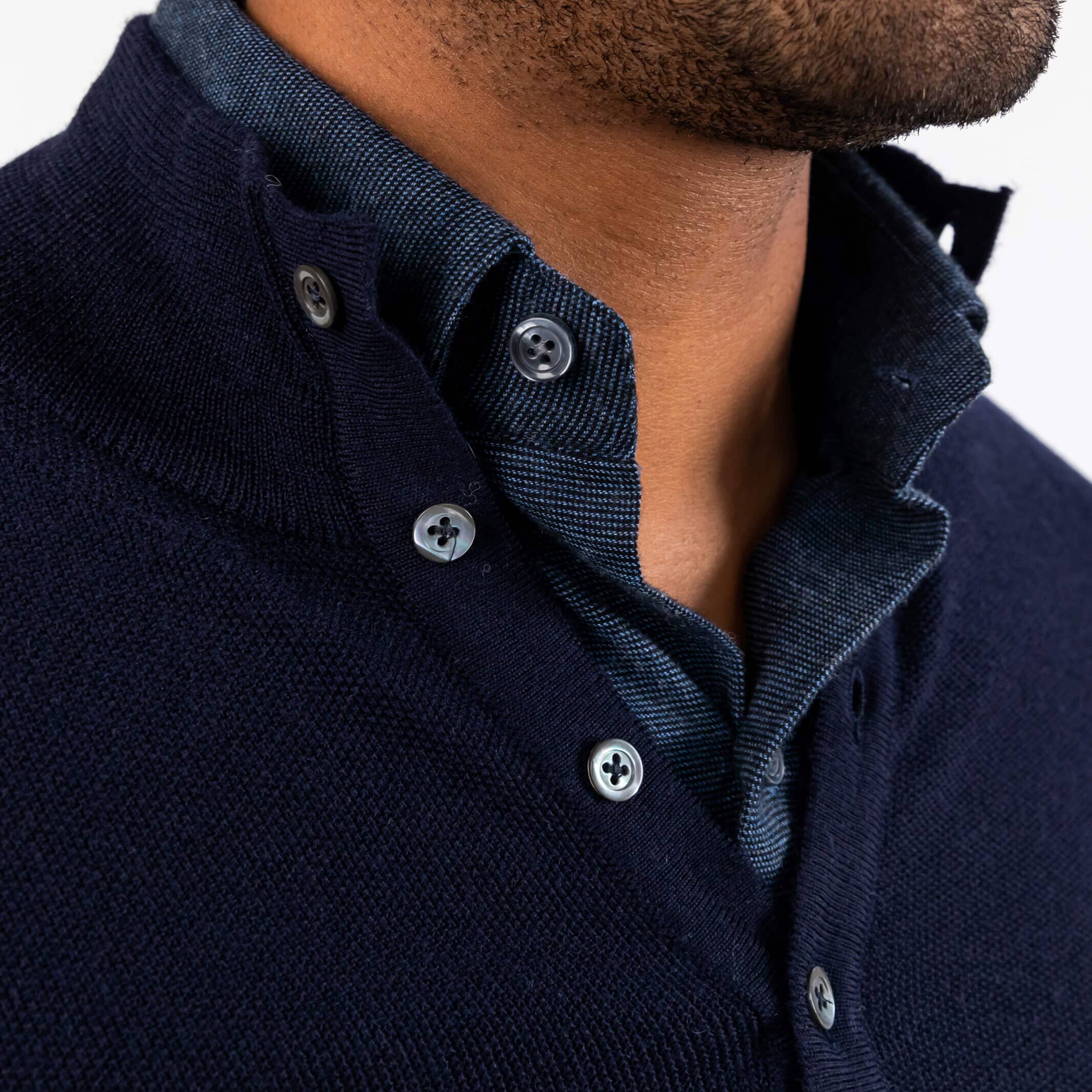 The Navy Reymond Mock Henley Sweater- Ledbury