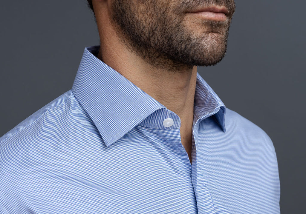 The Deep Blue Rourke Non Iron Houndstooth Custom Shirt with Pocket Custom Shirt- Ledbury