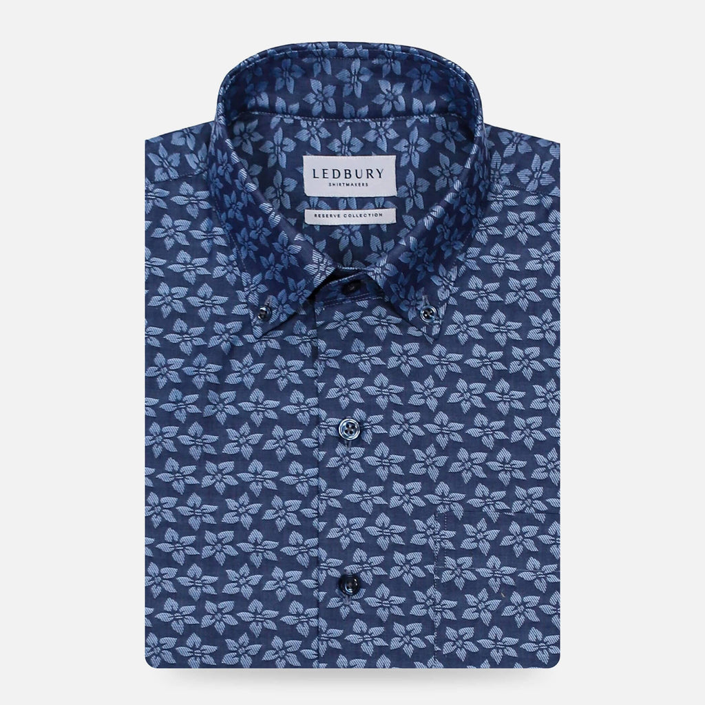 The Navy Short Sleeve Elliot Print Custom Shirt Custom Casual Shirt- Ledbury
