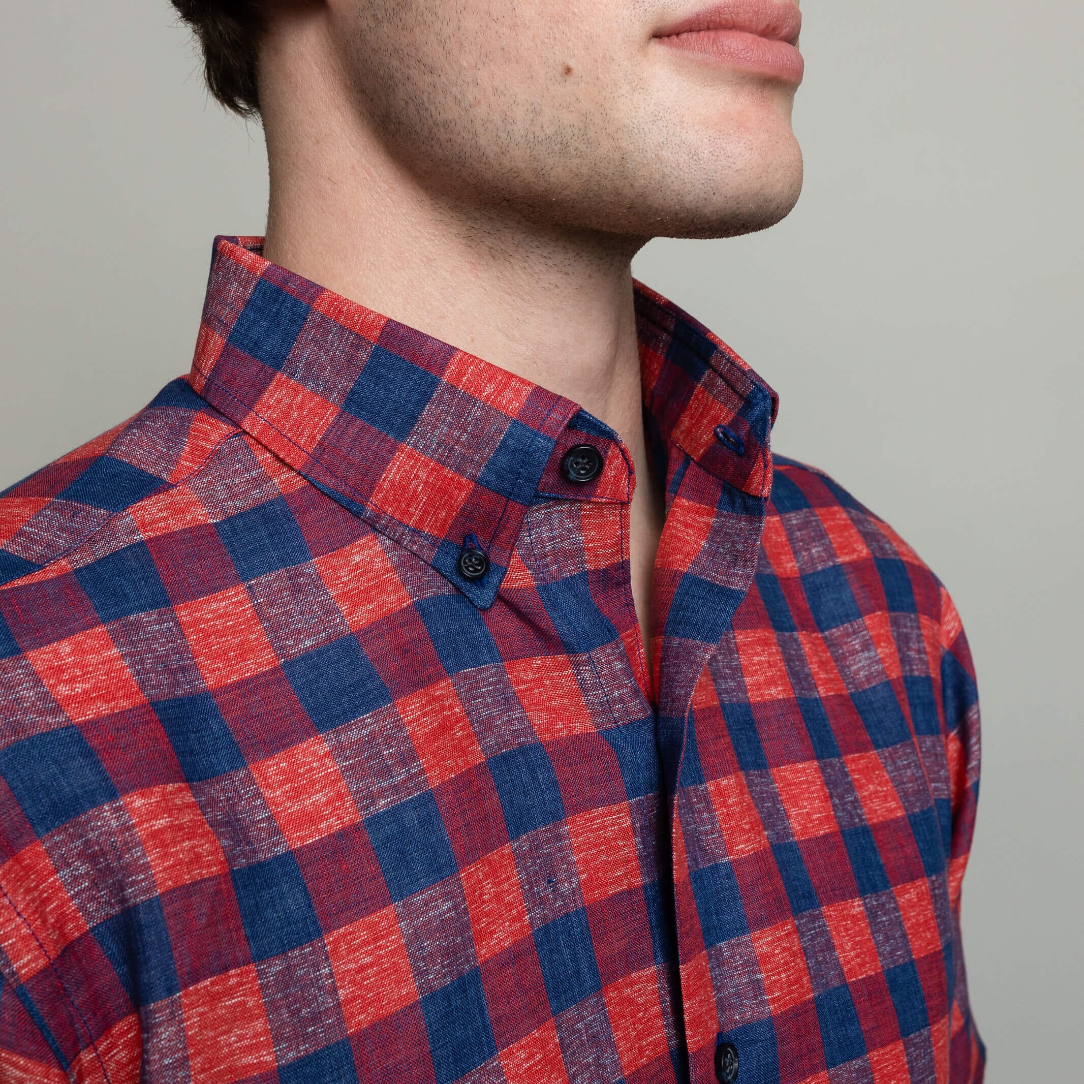 The Red Short Sleeve Frazier Linen Gingham Custom Shirt Custom Short Sleeve Shirt- Ledbury