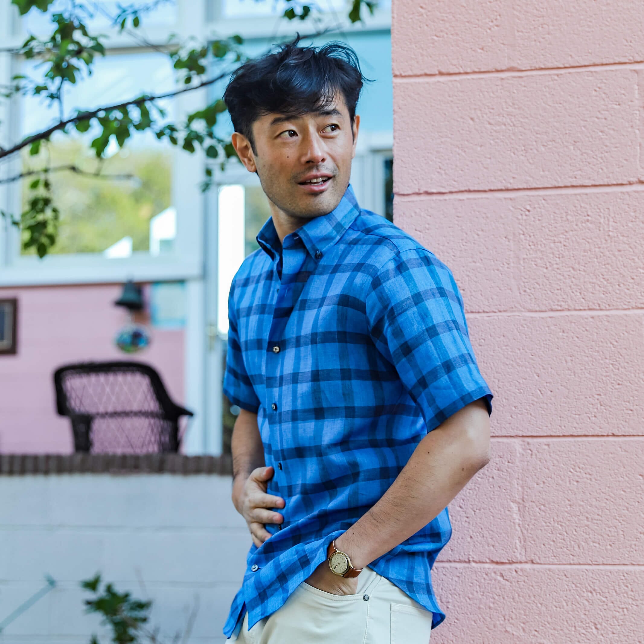 The Saphire Short Sleeve Reardon Linen Check Custom Shirt Custom Short Sleeve Shirt- Ledbury