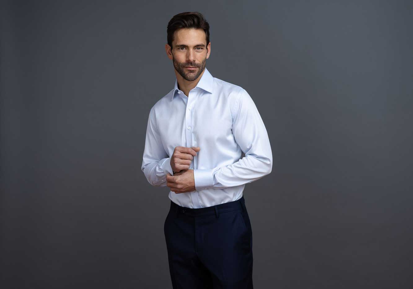 The Light Blue Sullivan Non Iron Fine Twill Custom Shirt Custom Dress Shirt- Ledbury