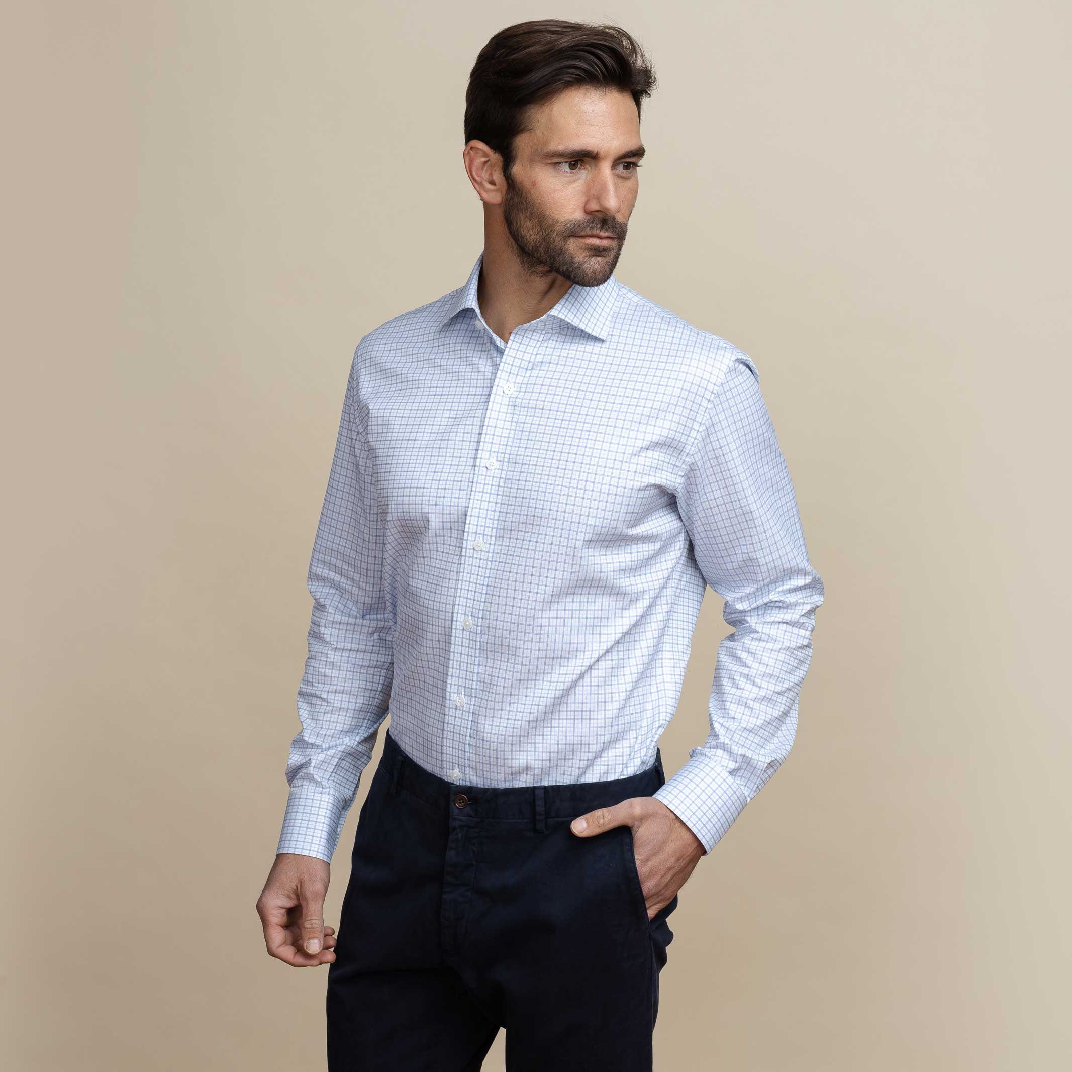 The Light Blue Wickham Tattersall Custom Shirt Custom Dress Shirt- Ledbury