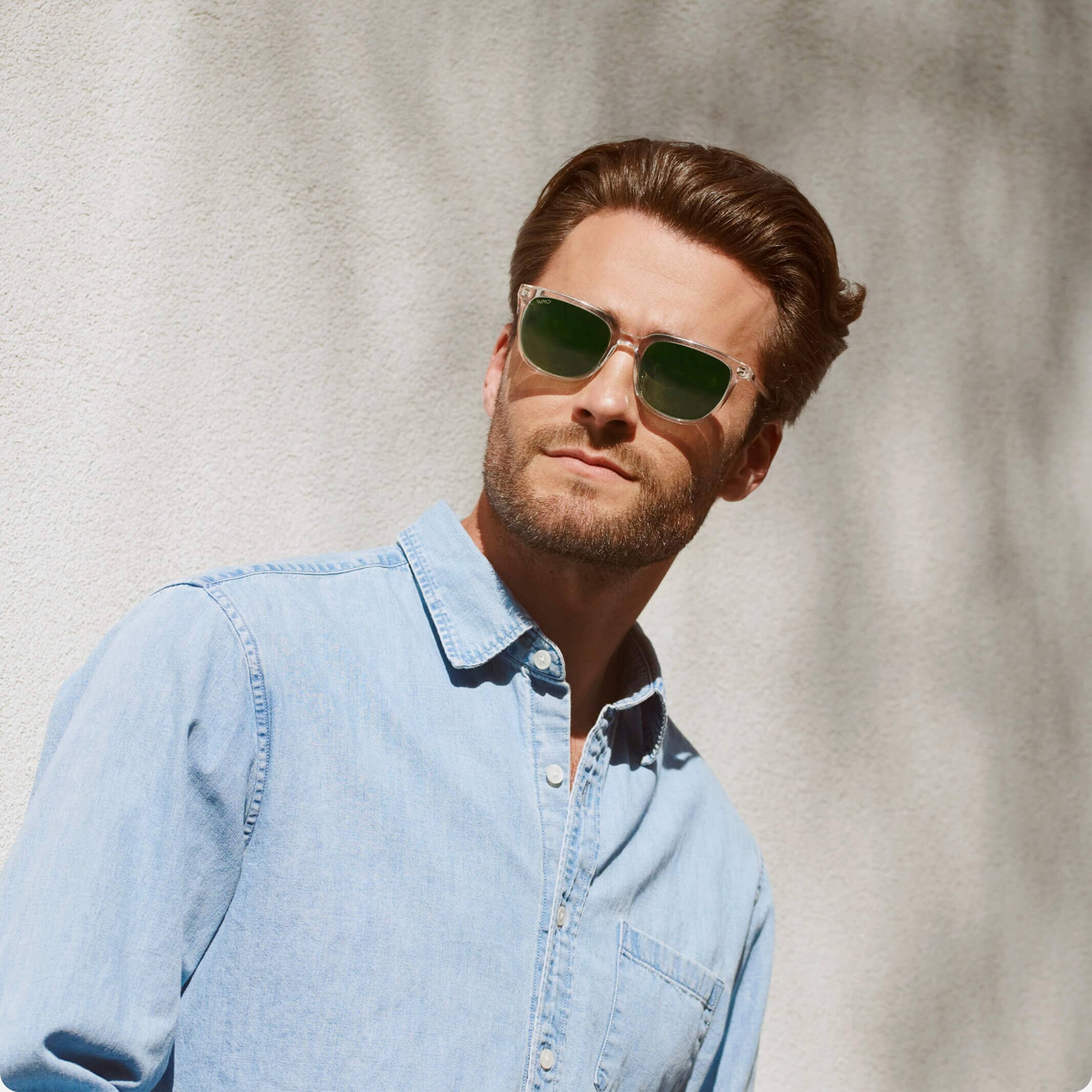 WMP Glossy Clear Abner Square Sunglasses Sunglasses- Ledbury