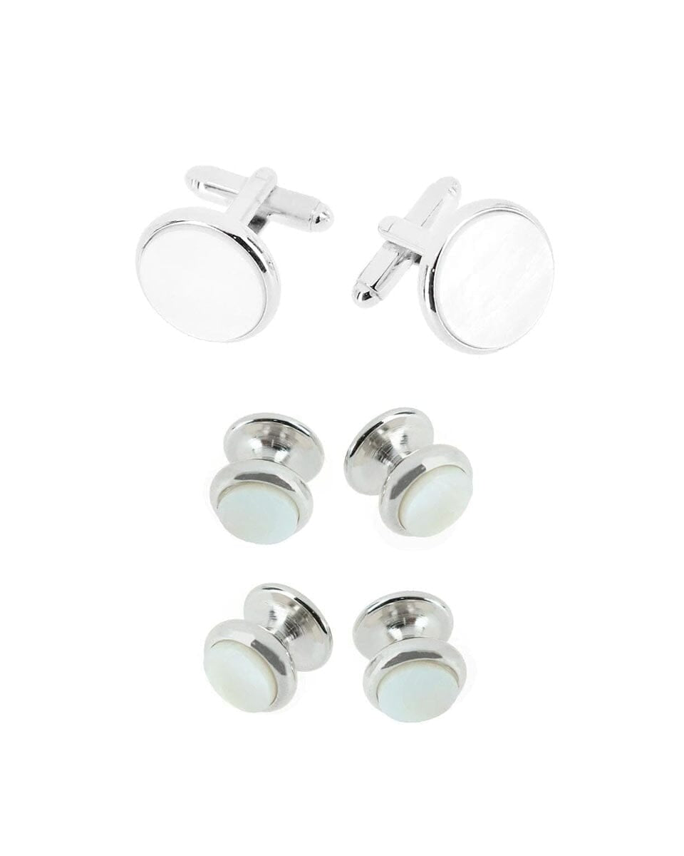 Trafalgar Sutton Round Mother of Pearl Stud & Cufflinks Formal Set Studs- Ledbury