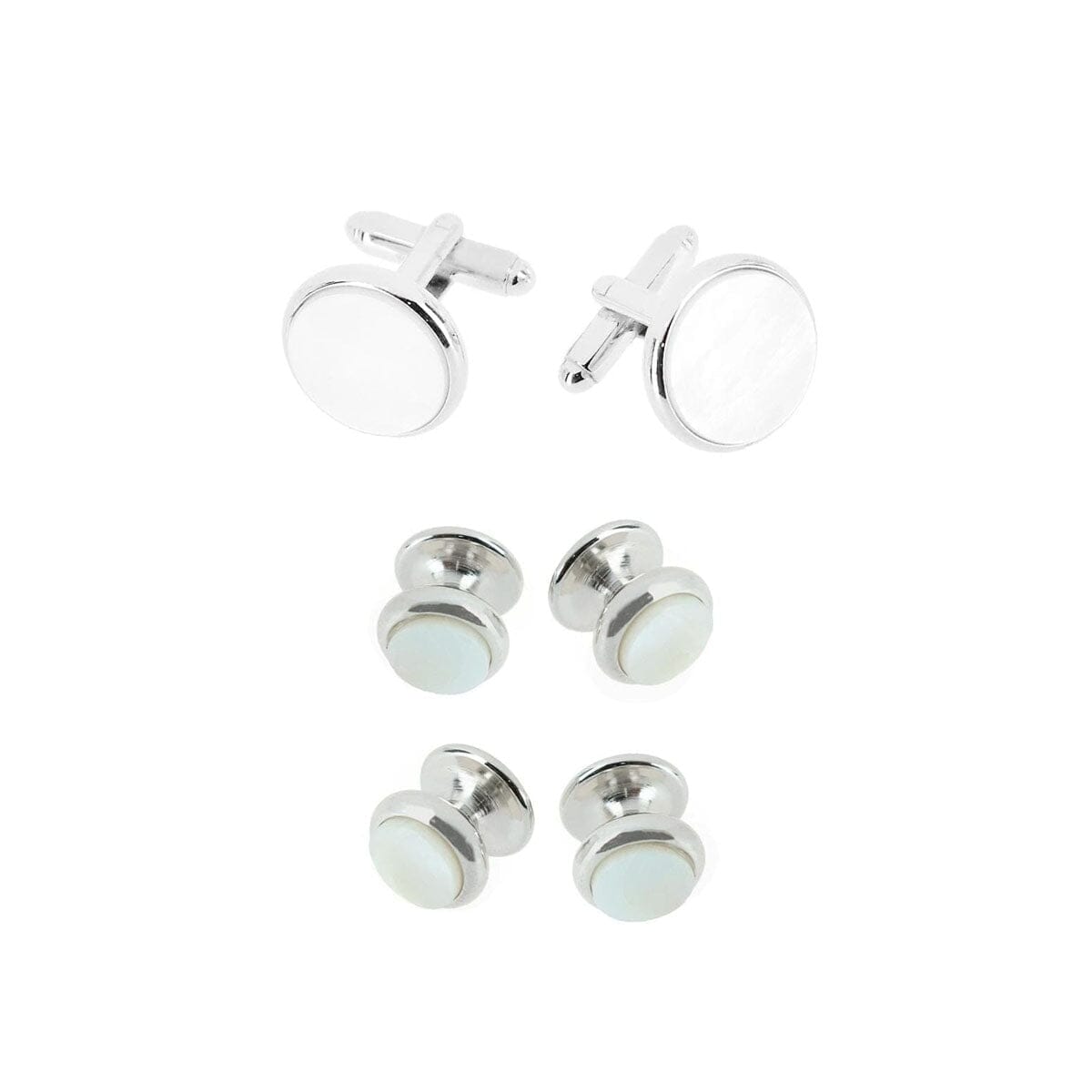 Trafalgar Sutton Round Mother of Pearl Stud & Cufflinks Formal Set Studs- Ledbury