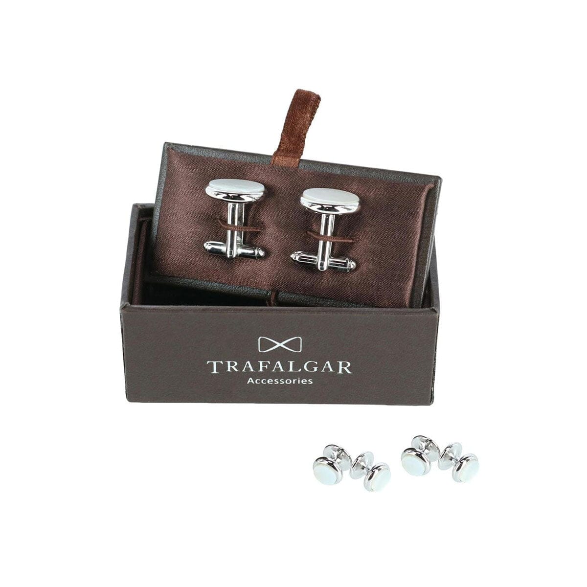 Trafalgar Sutton Round Mother of Pearl Stud & Cufflinks Formal Set Studs- Ledbury