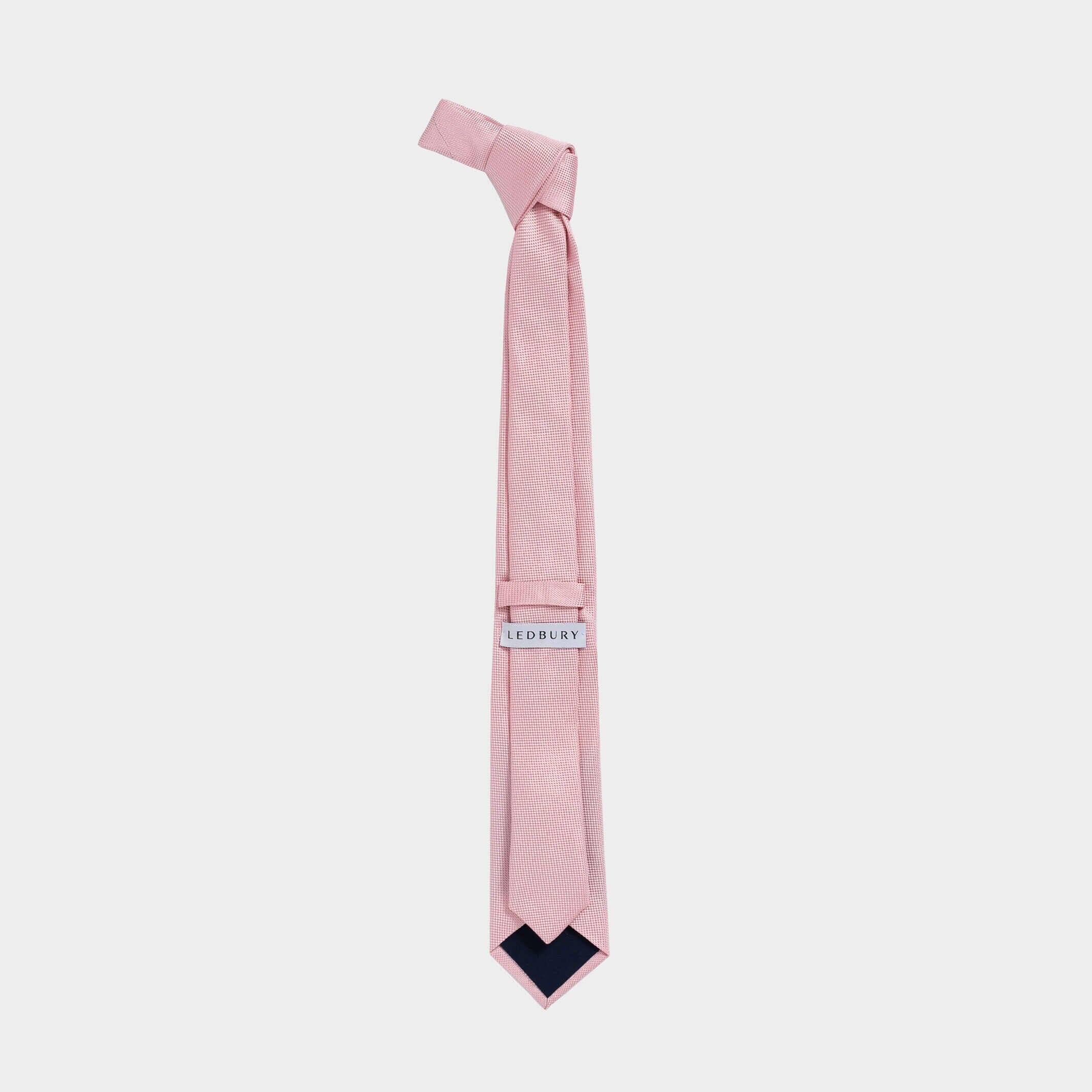 Full length back view of the Pink Barone silk tie — 58 inches, modern width by Ledbury