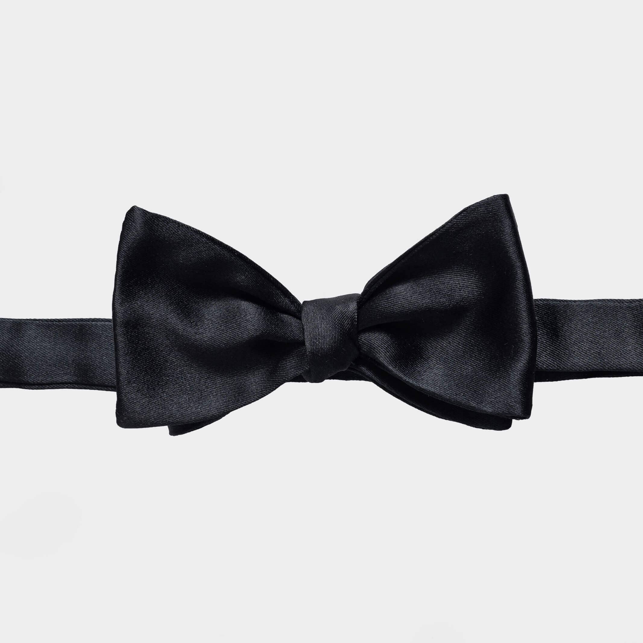 Black Carlo 100% silk satin bow tie — made in Italy by Ledbury