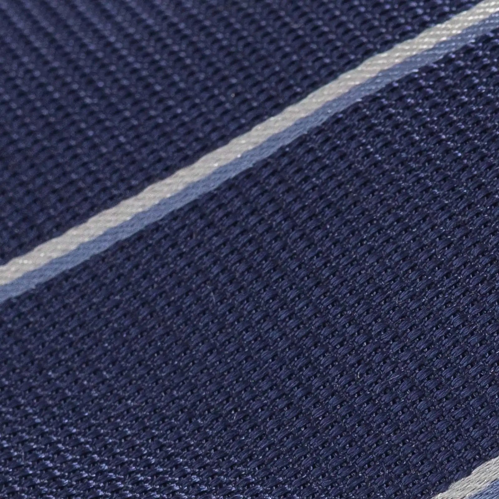Close-up of Ledbury Navy Abate Stripe Silk Tie showing jacquard weave texture and sheen