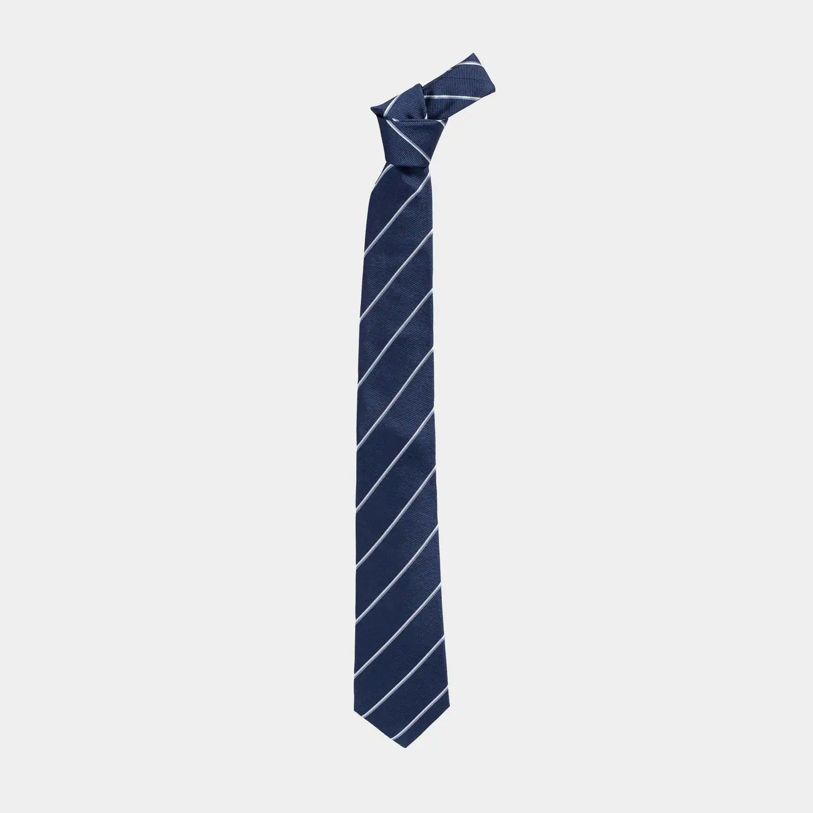 Ledbury Navy Abate Stripe Silk Tie detail – Made in Italy, 58 inches long