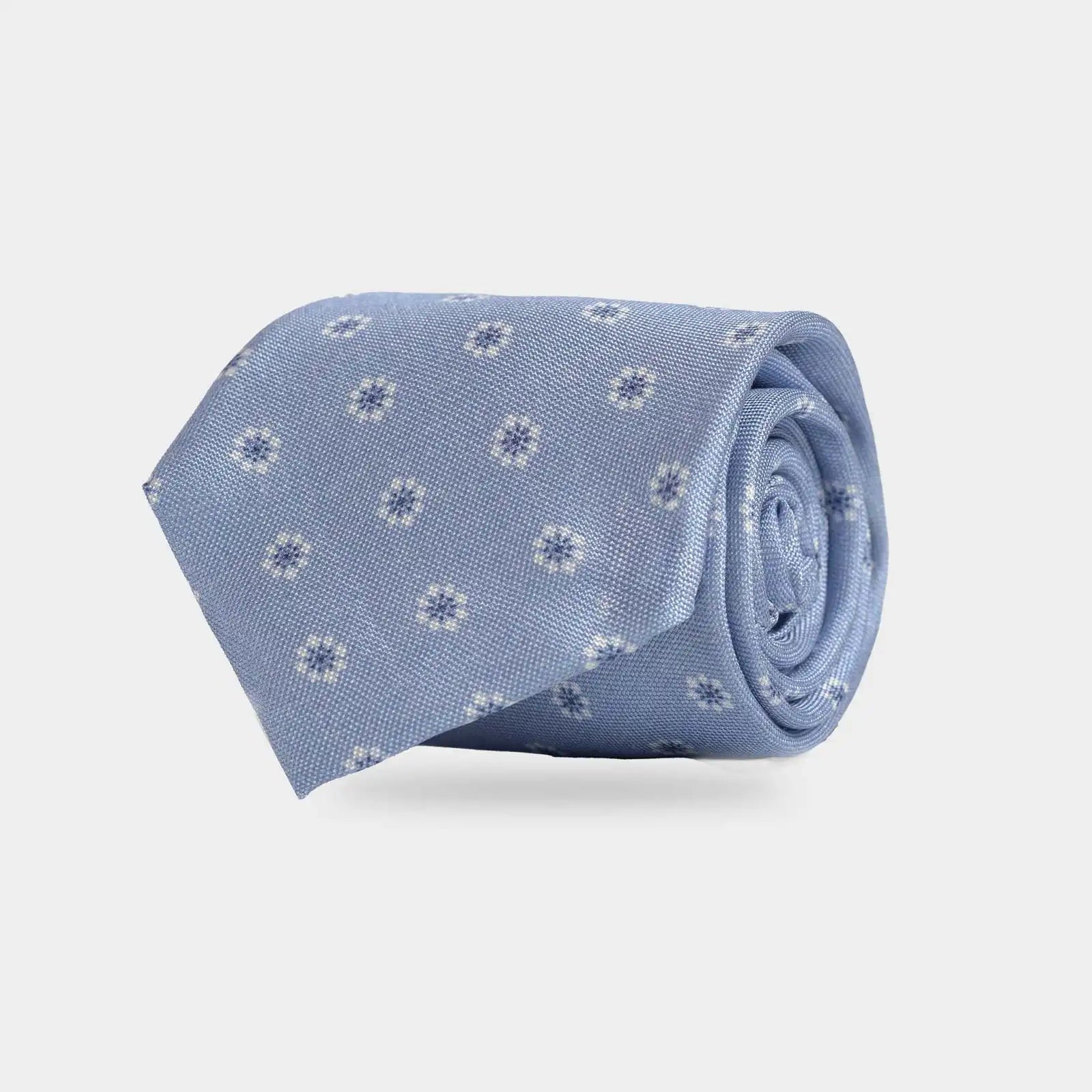 Ledbury Light Blue Moretti Floral Silk Tie – 100% Italian silk satin weave, 3-inch width