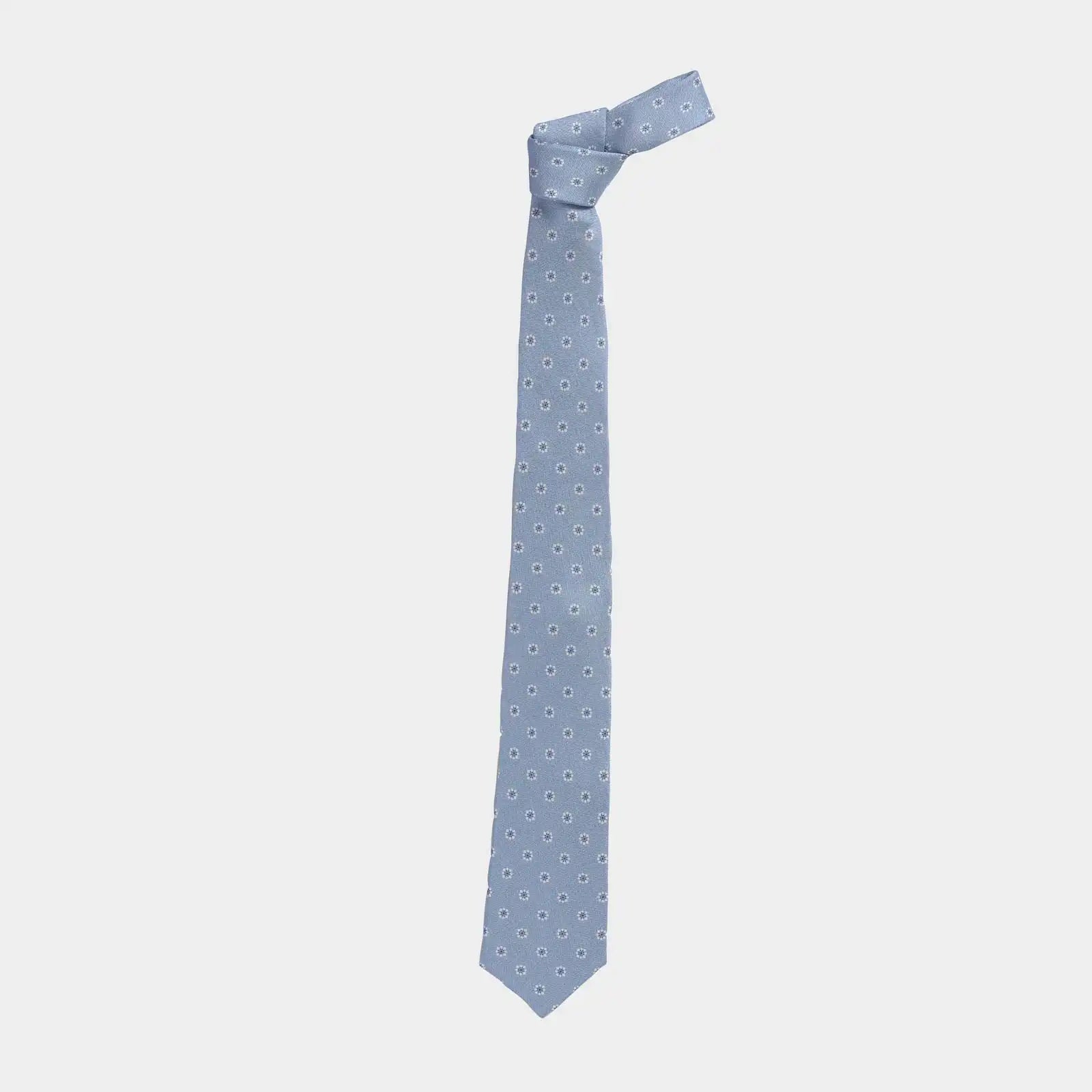 Ledbury Light Blue Moretti Floral Silk Tie detail – Made in Italy, 58 inches long