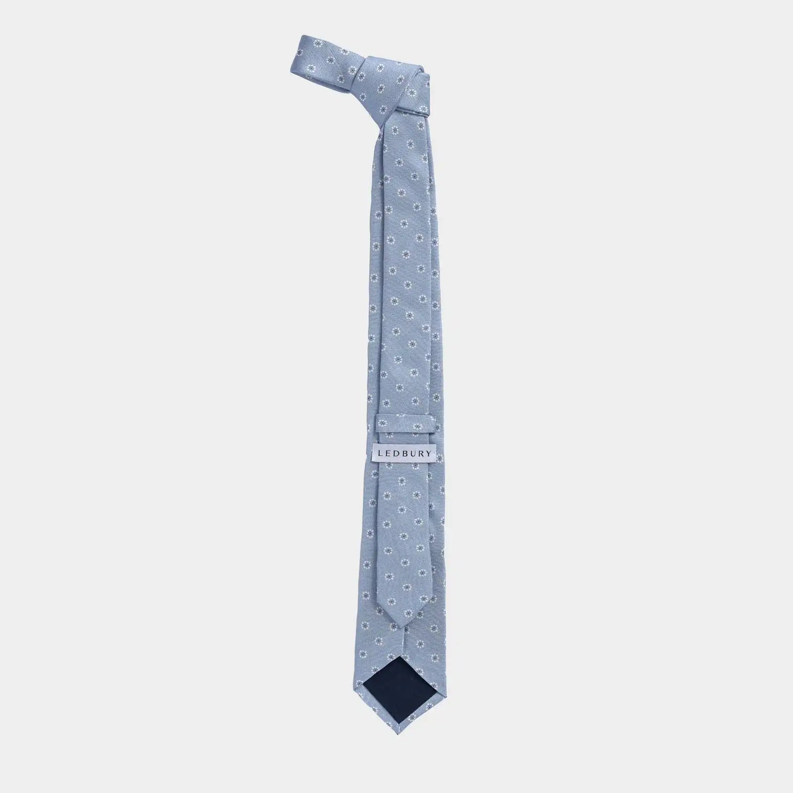Ledbury Light Blue Moretti Floral Silk Tie back detail – Made in Italy, 58 inches long