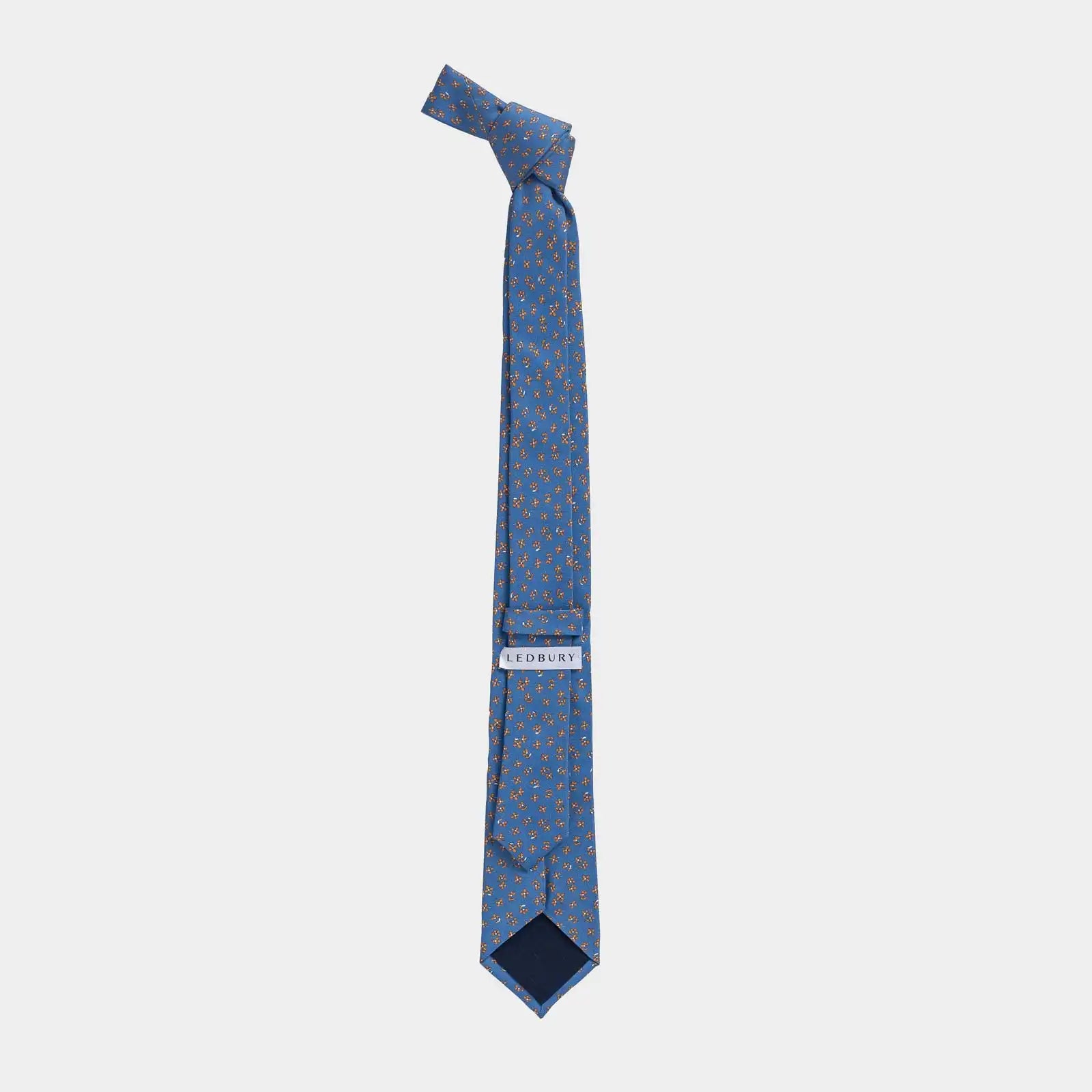 Ledbury Bright Blue Bellomo Silk Tie  back view— 3-inch width, 58 inches long, Italian silk satin