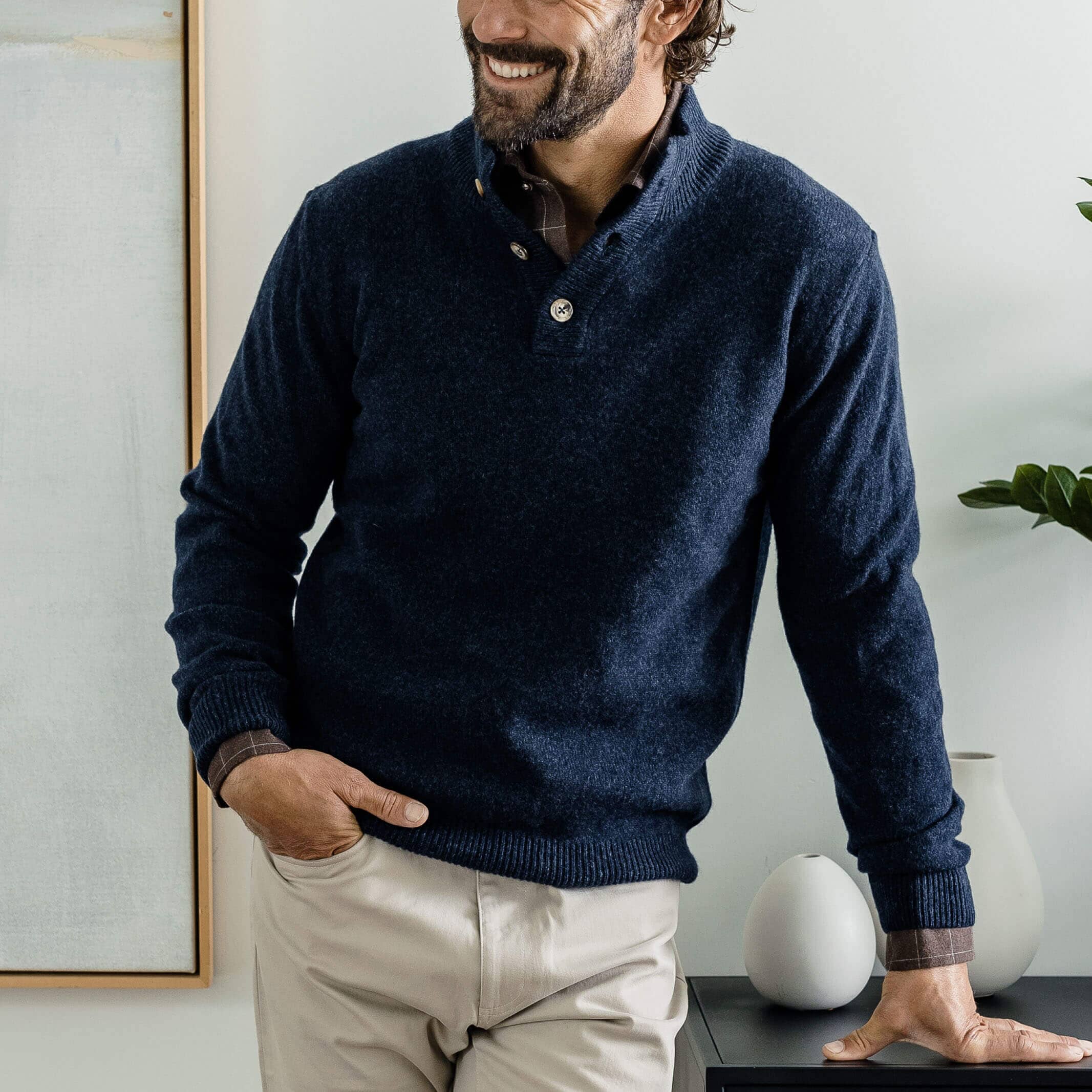 navy blue mock neck top