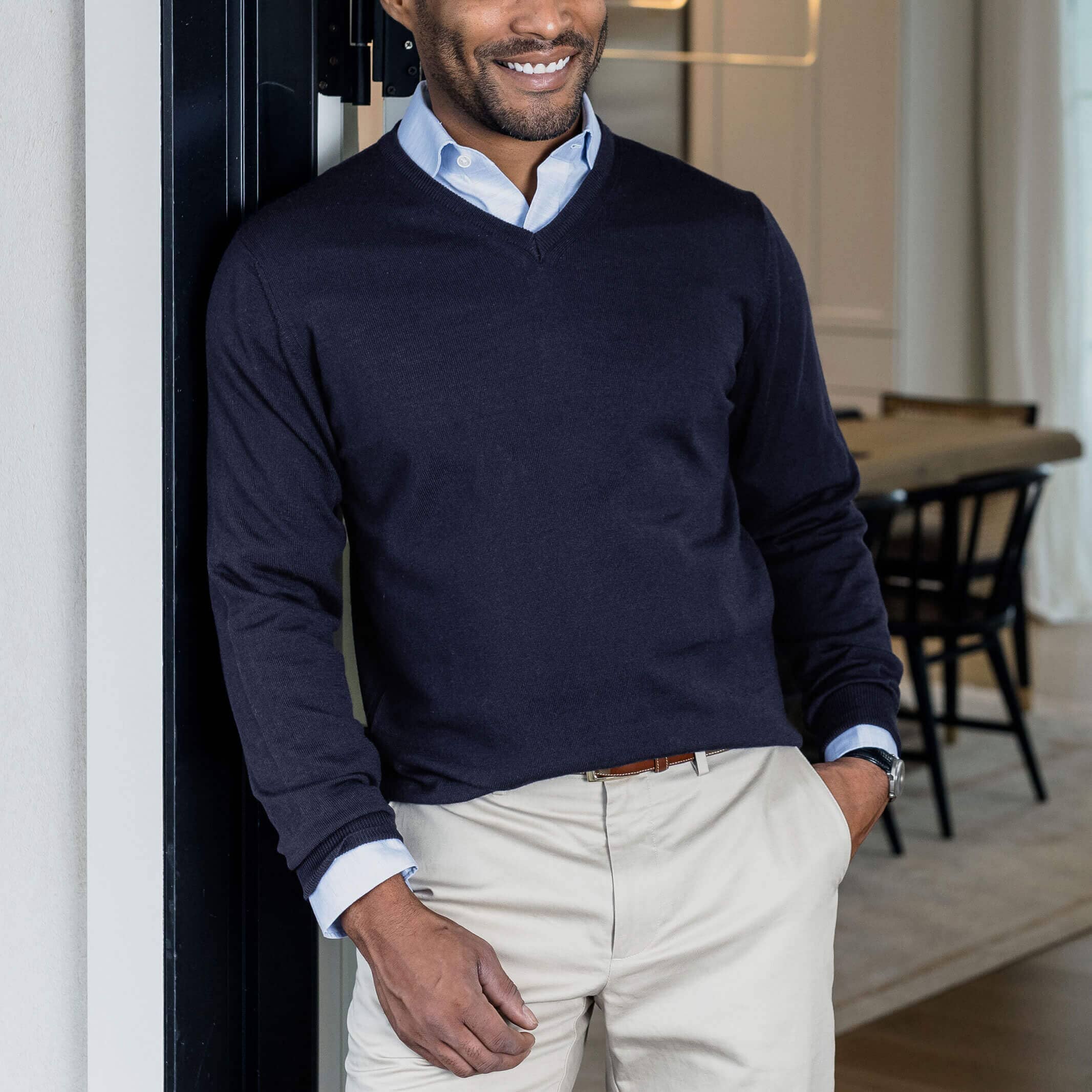 The Navy Emmons V-Neck Sweater Sweater- Ledbury