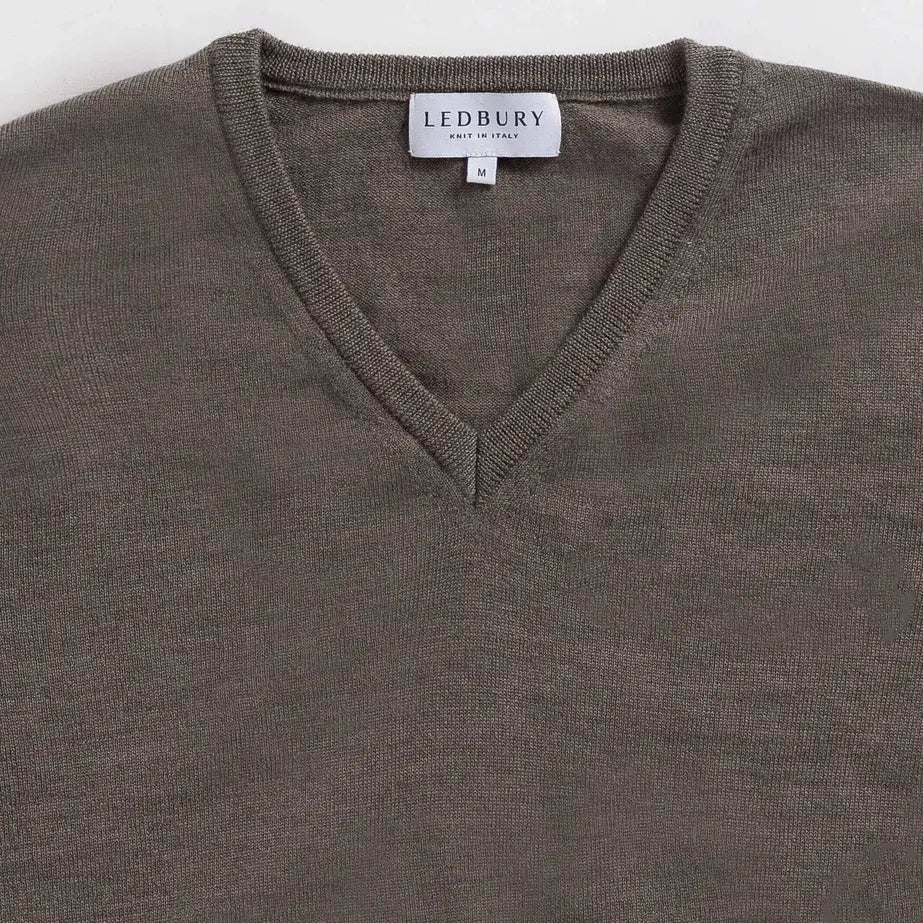 The Brown Heather Emmons V-Neck Sweater Sweater- Ledbury