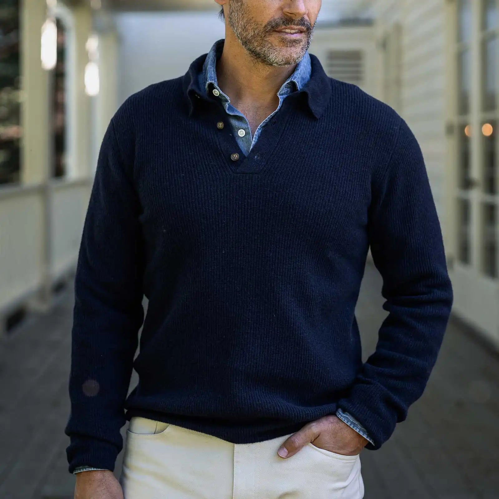 The Navy Atwood Knit Collar Sweater Sweater- Ledbury