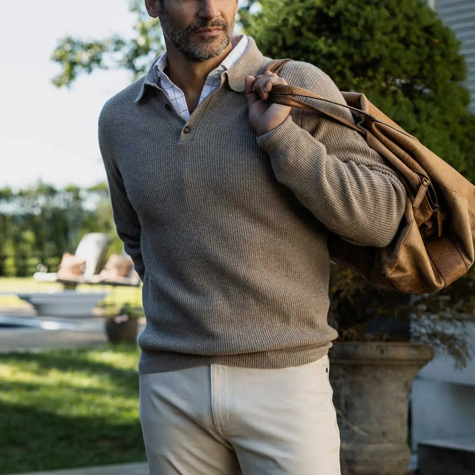 The Soft Brown Atwood Knit Collar Sweater Sweater- Ledbury