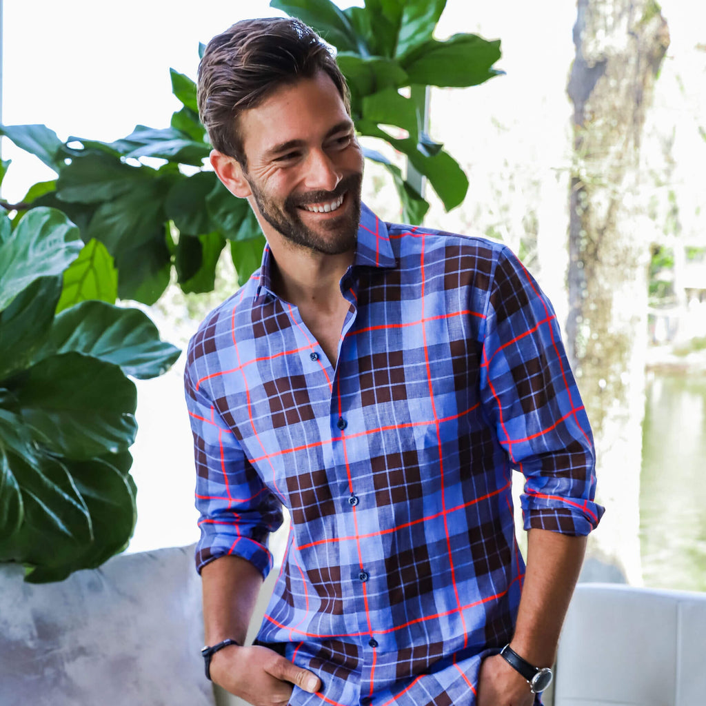 The Royal Blue Albini Ward Plaid Custom Shirt Custom Casual Shirt- Ledbury