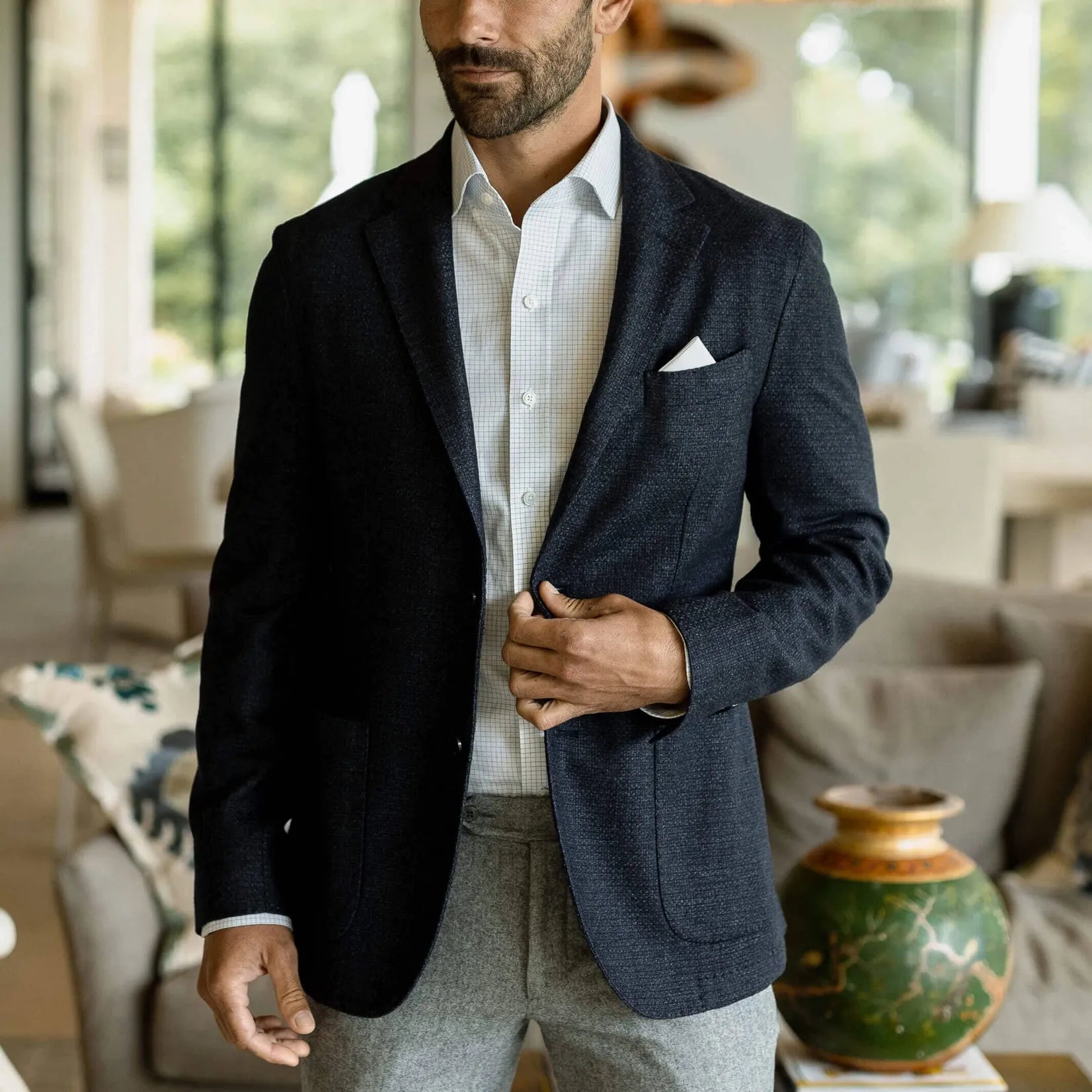 The Navy Singer Check Custom Shirt Custom Dress Shirt- Ledbury