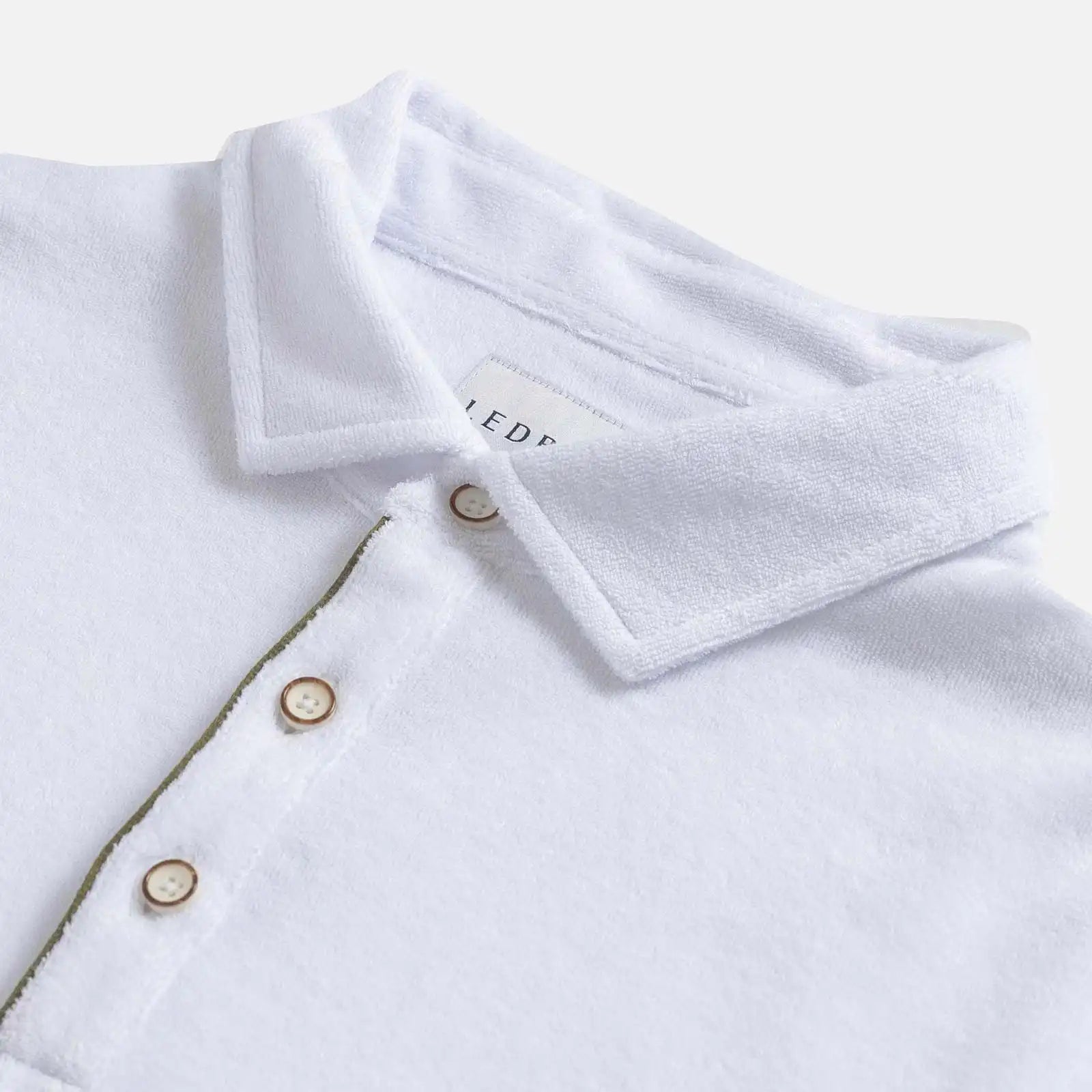 Polo collar detail on the White Clancy Terry Cloth Polo - Ledbury