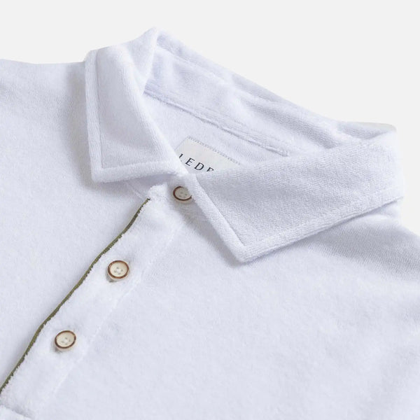Polo collar detail on the White Clancy Terry Cloth Polo - Ledbury