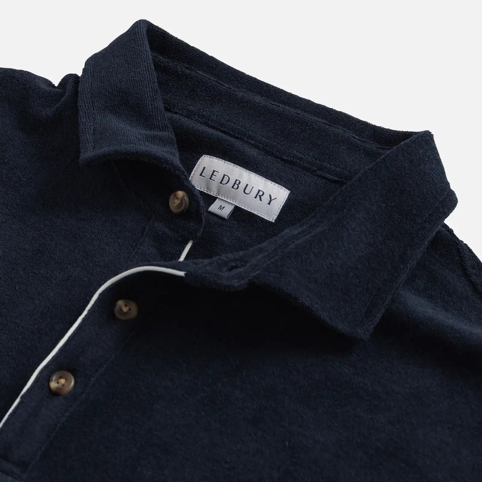 Navy Clancy Terry Cloth Polo – Collar & Contrast Piping Detail