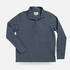 A heather blue long-sleeve quarter-zip pullover with a mock neck collar, displayed flat 