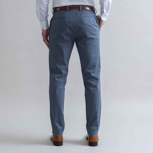 Slate blue chinos detail view - Richmond modern fit cotton
