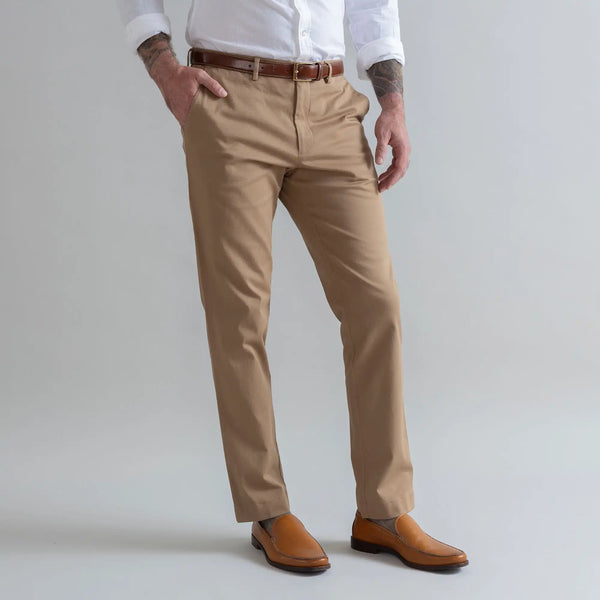 Dark khaki chinos detail view - Richmond modern fit cotton