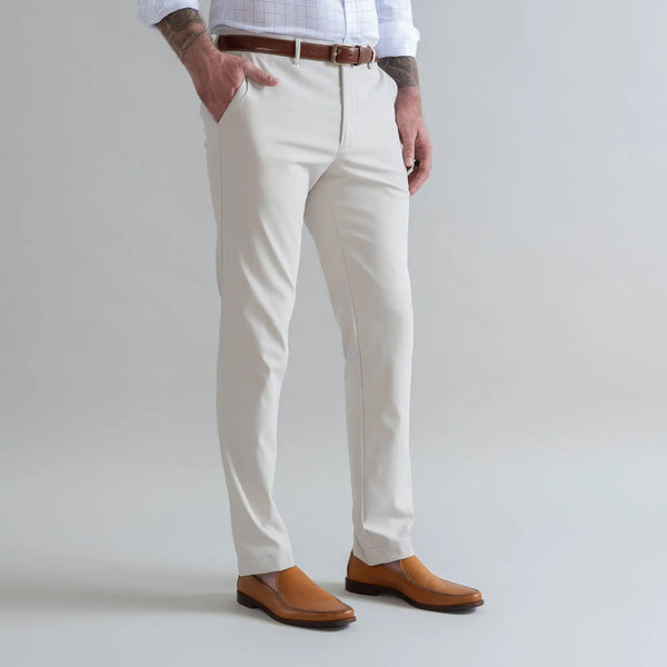Ledbury Light Khaki Performance Richmond Sport Chino Custom Pant — side view showing tailored Richmond fit and clean silhouette