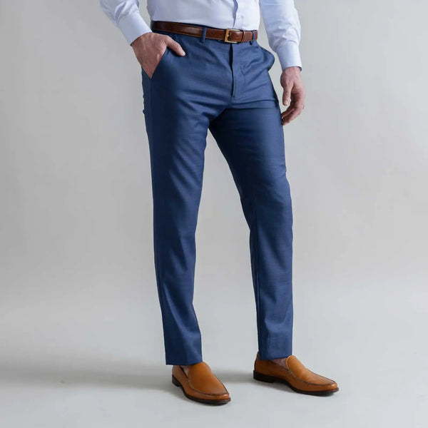 Ledbury Blue Richmond Custom Dress Pant — side view of 100% wool dress pant twill fabric