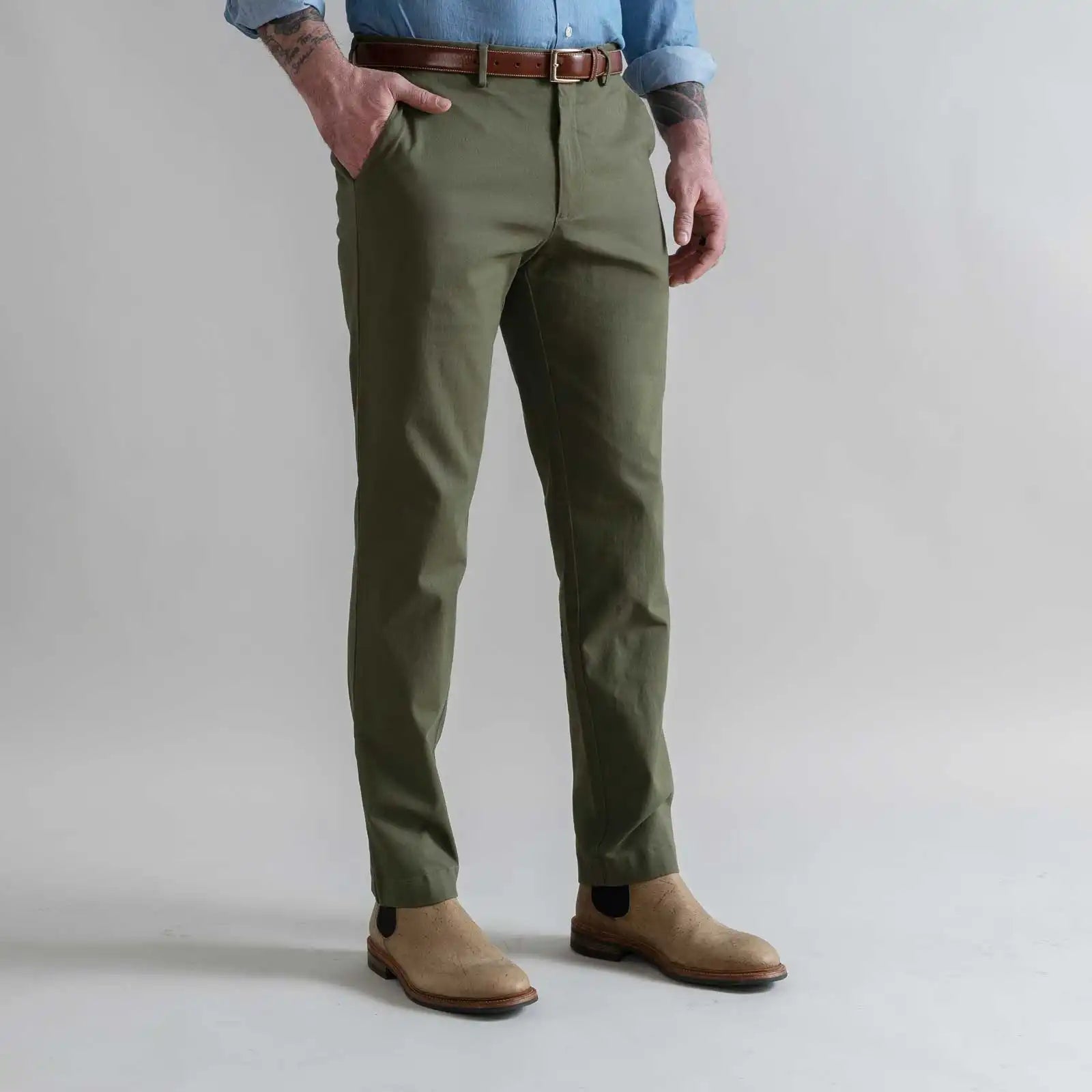 Dark olive chino with 3% stretch cotton twill fabric