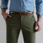 Dark olive Richmond chino straight cuff construction detail