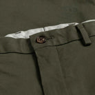 Stretch cotton twill chino fabric close-up - dark olive
